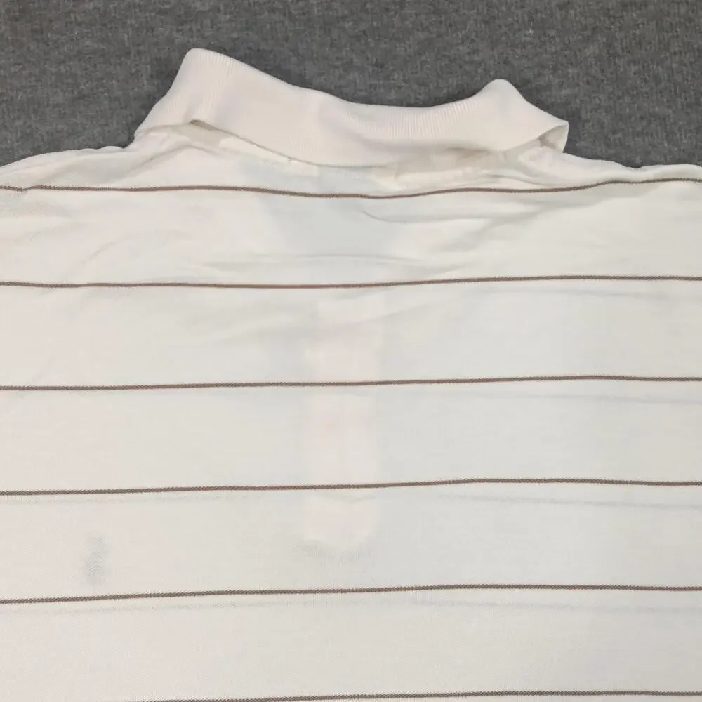 Polo Ralph Lauren Polo Shirt Mens XL White Tan Striped Pima Cotton Short Sleeve